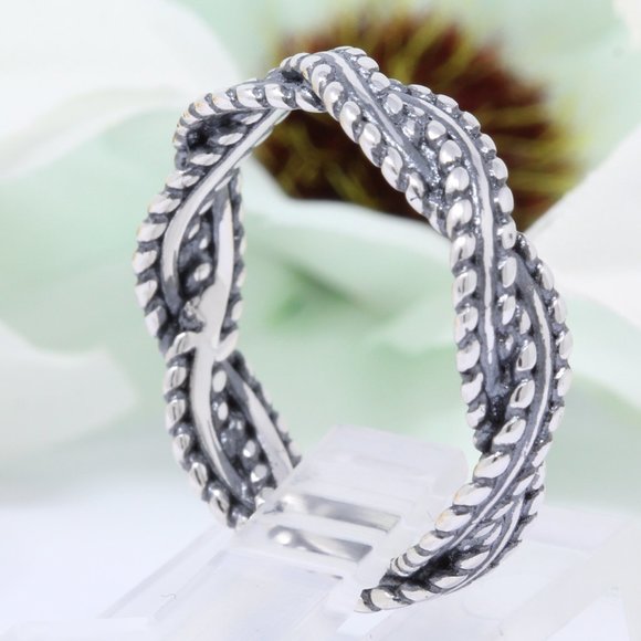 3mm Braided Twisted Infinity Band Ring Round Diamo - Picture 2 of 3